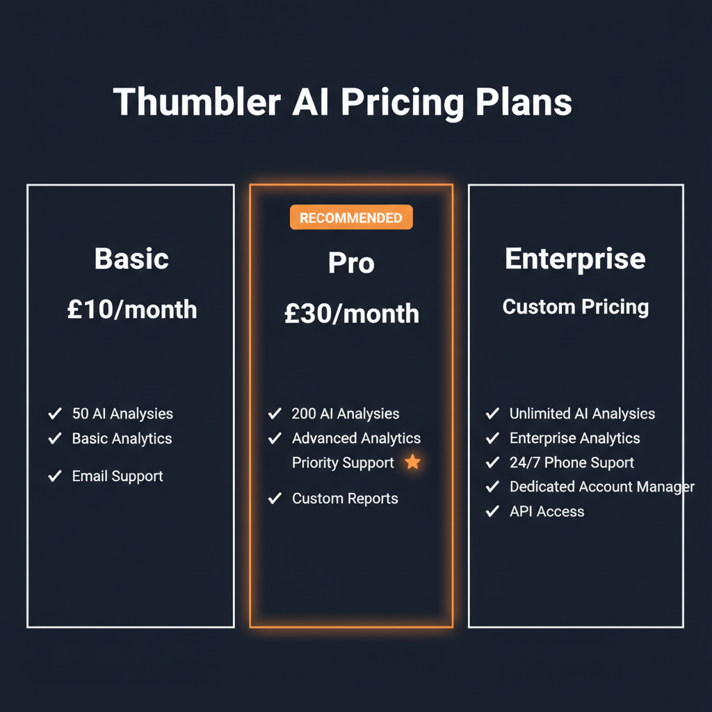 Thumbler AI pricing comparison showing plan tiers and features