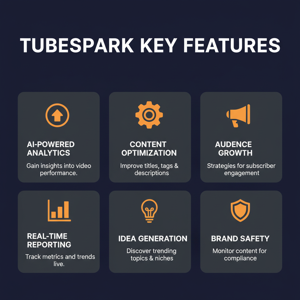TubeSpark key features infographic showing main capabilities