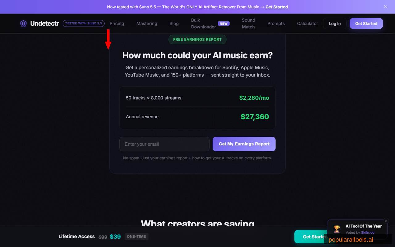 Undetectr features section showing the six core processing capabilities with detailed descriptions