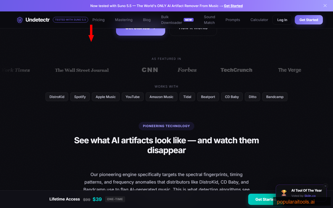 Undetectr before and after spectrogram showing AI confidence dropping from 94% to 3% after processing