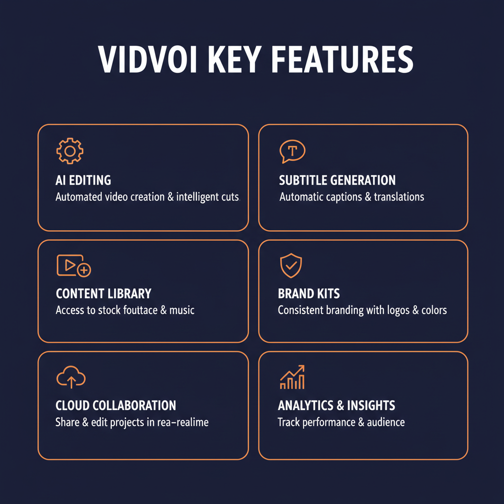 Vidvoi key features infographic showing main capabilities