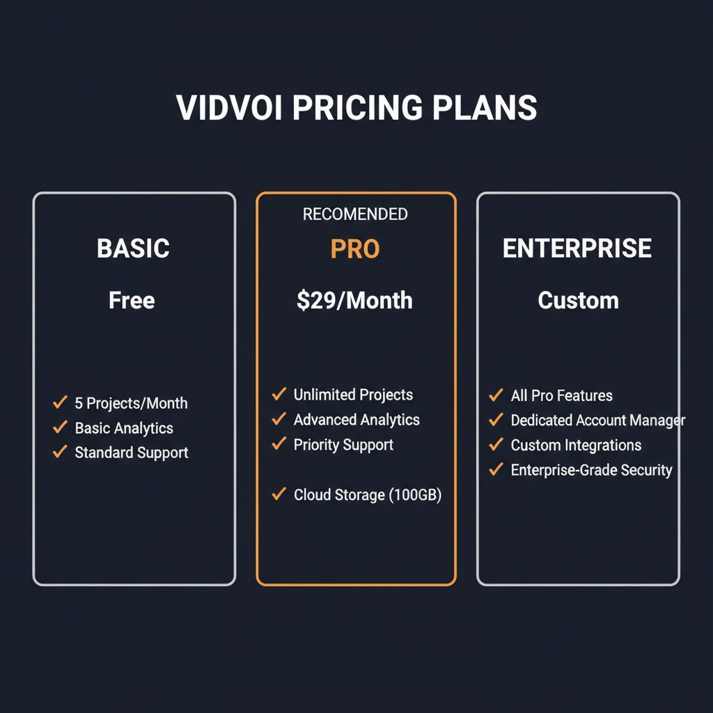 Vidvoi pricing comparison showing plan tiers and features