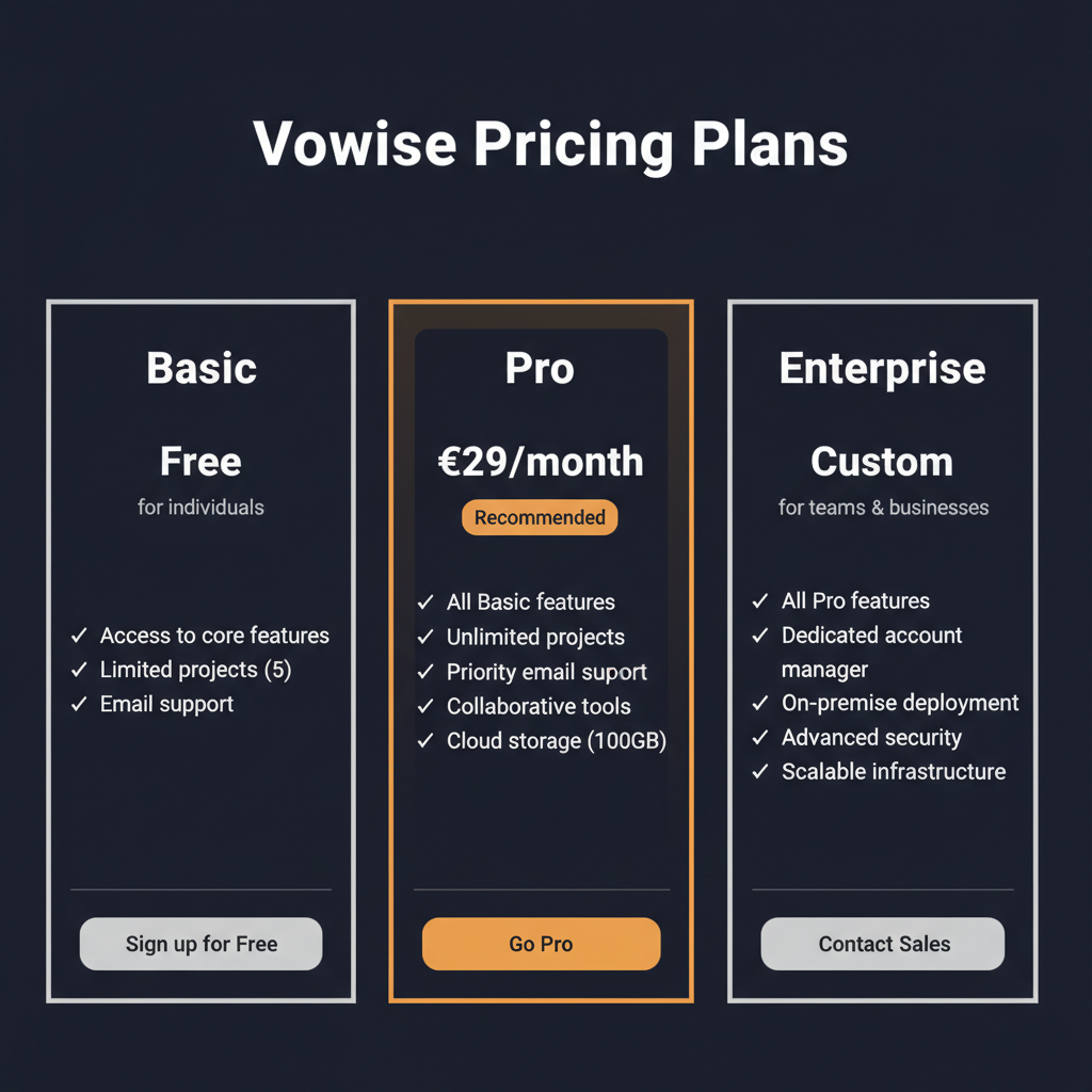 Vowise pricing comparison showing plan tiers and features