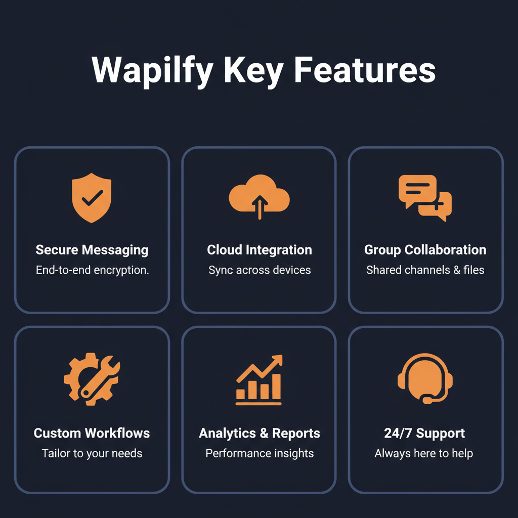 Waplify key features infographic showing main capabilities