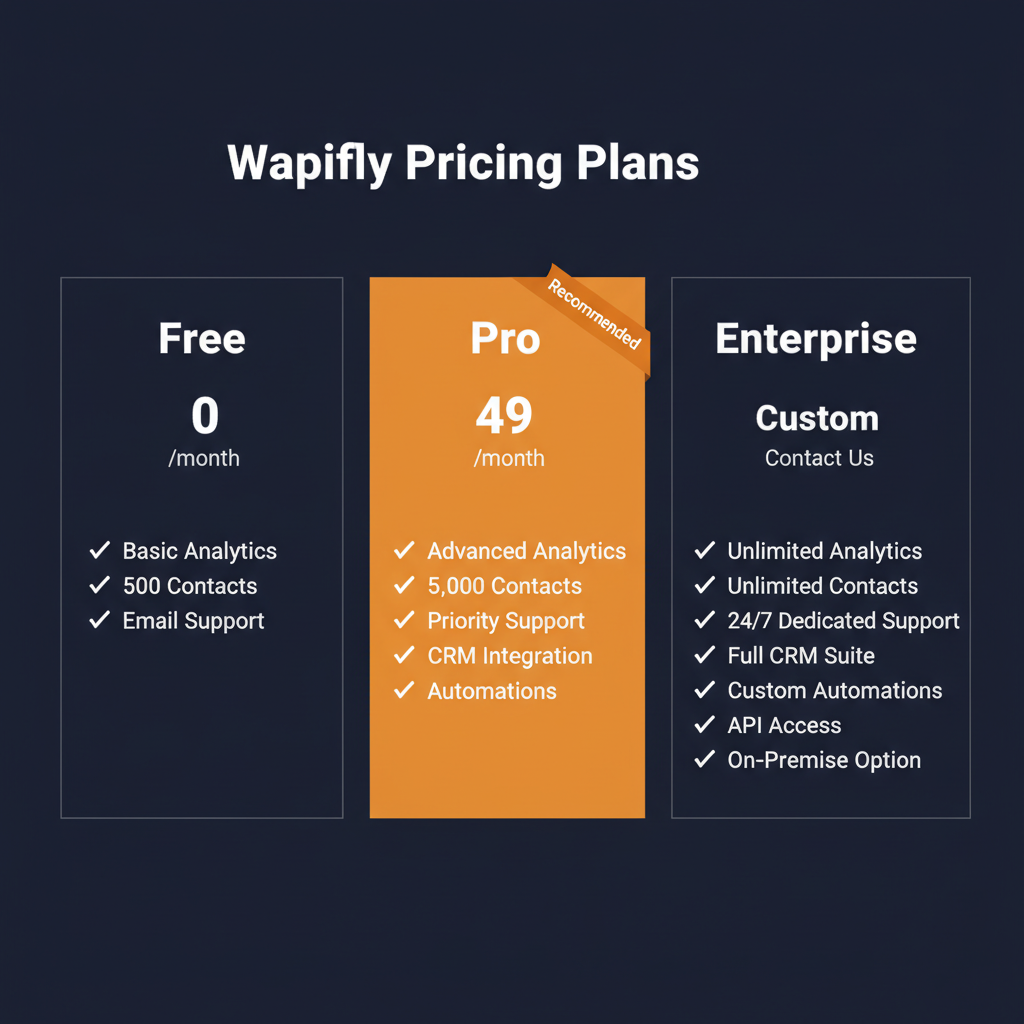 Waplify pricing comparison showing plan tiers and features