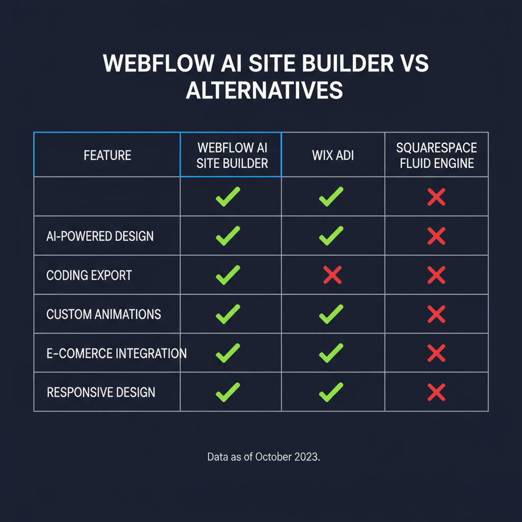 Webflow AI Site Builder compared to alternatives