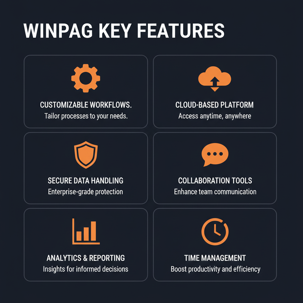 Winpag key features infographic showing main capabilities