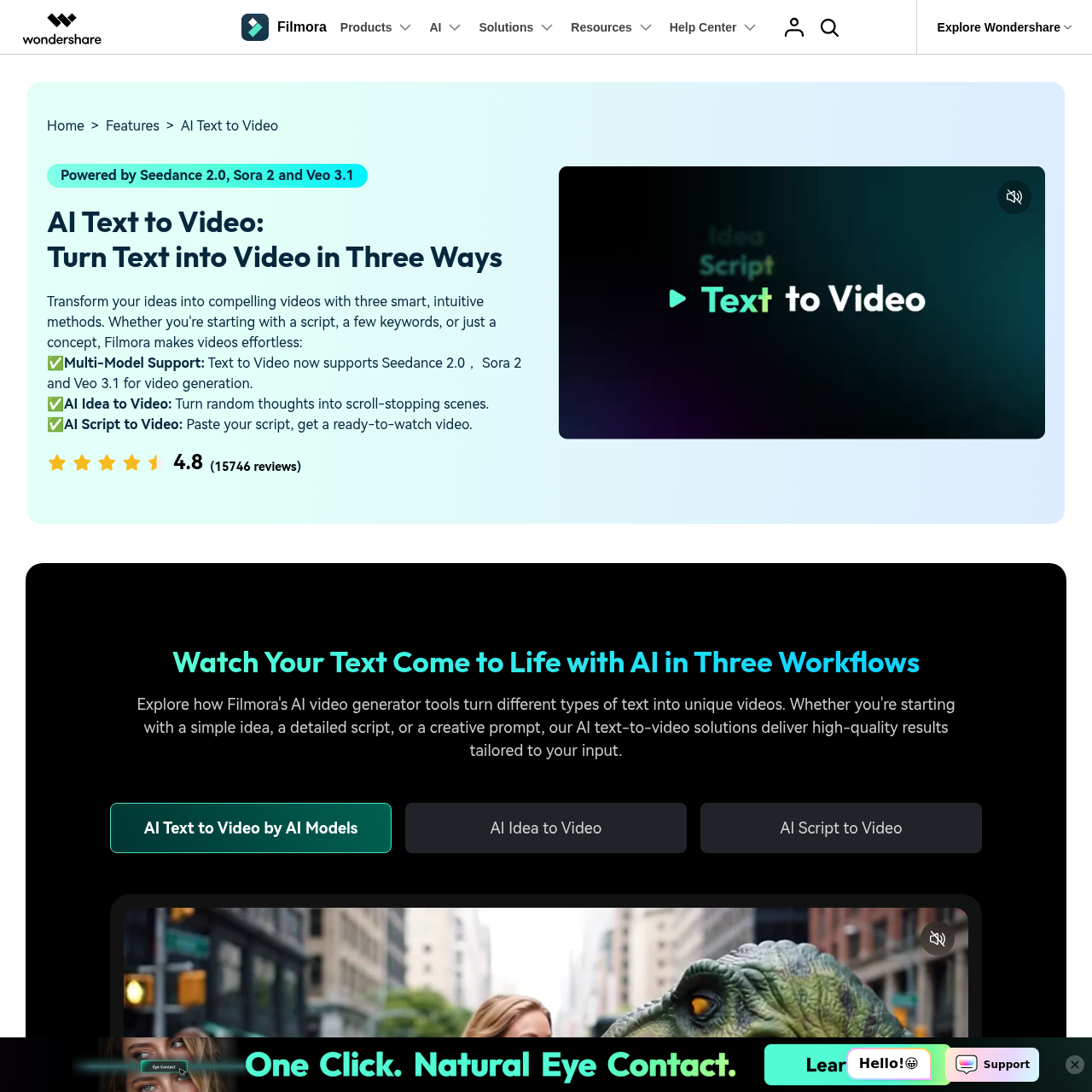 Filmora AI Text-to-Video — Sora 2 and Veo 3.1 model picker