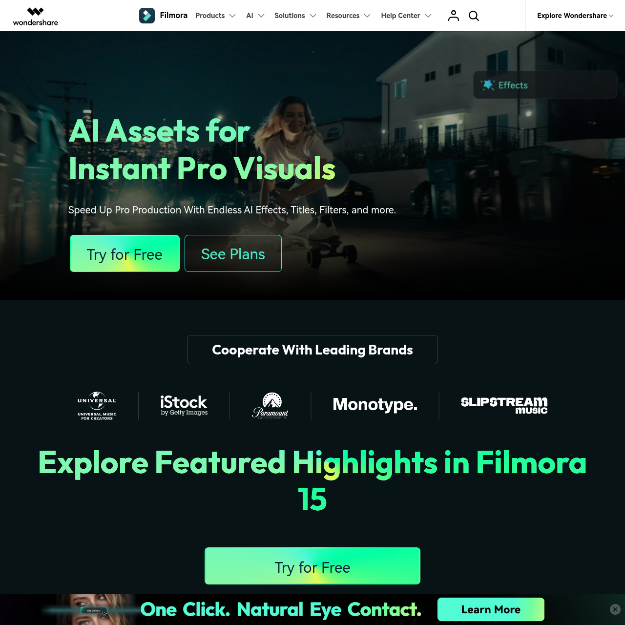 Filmora Creative Assets store — premium effect packs and templates