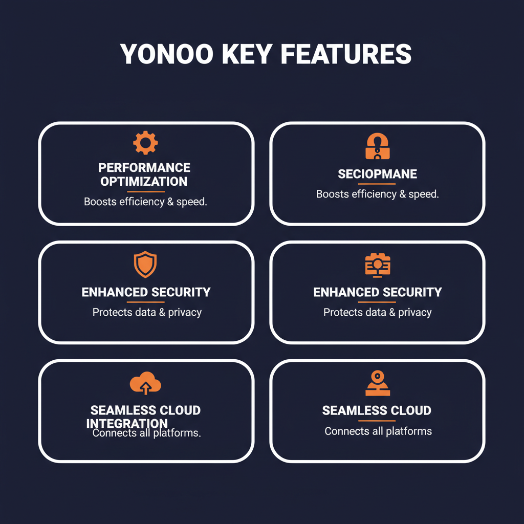 Yonoo key features infographic showing main capabilities
