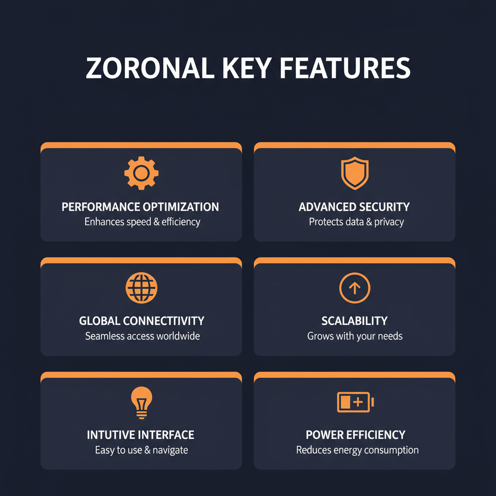 Zoronal key features infographic showing main capabilities