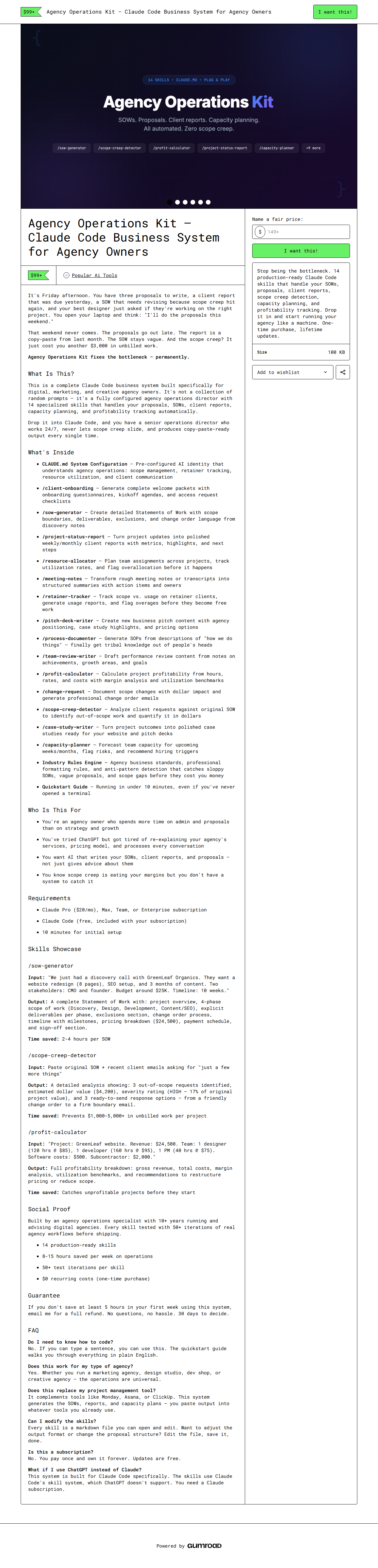Agency Operations Kit — full Gumroad product page