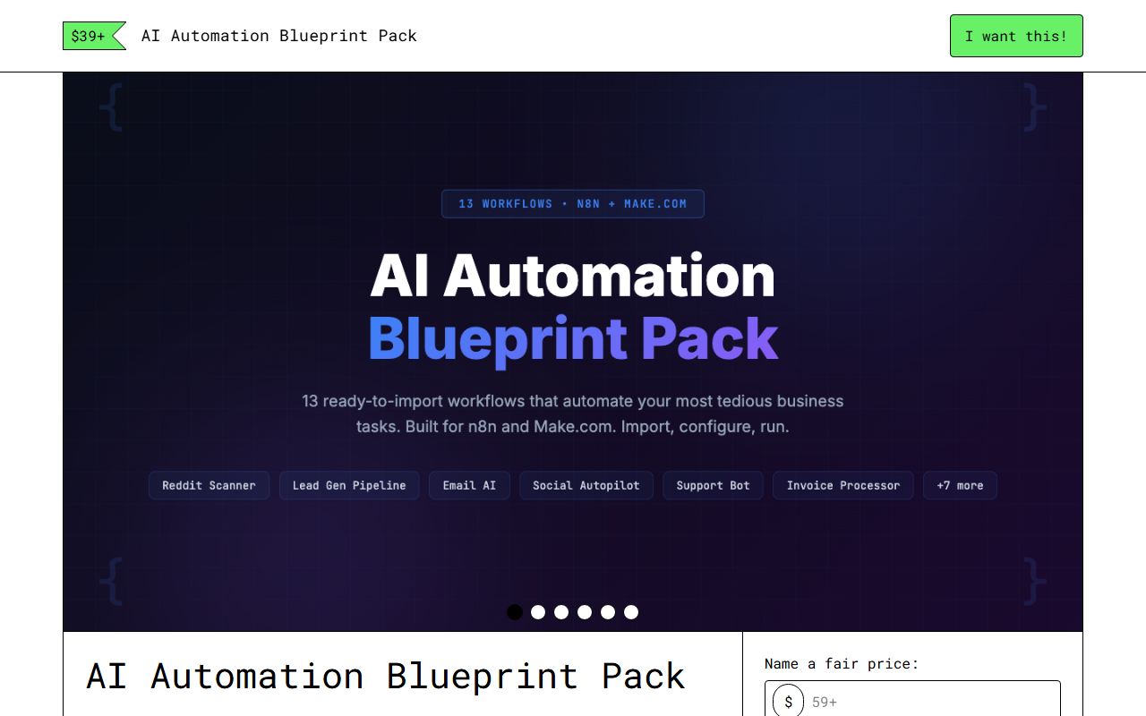 AI Automation Blueprint Pack — Gumroad product page