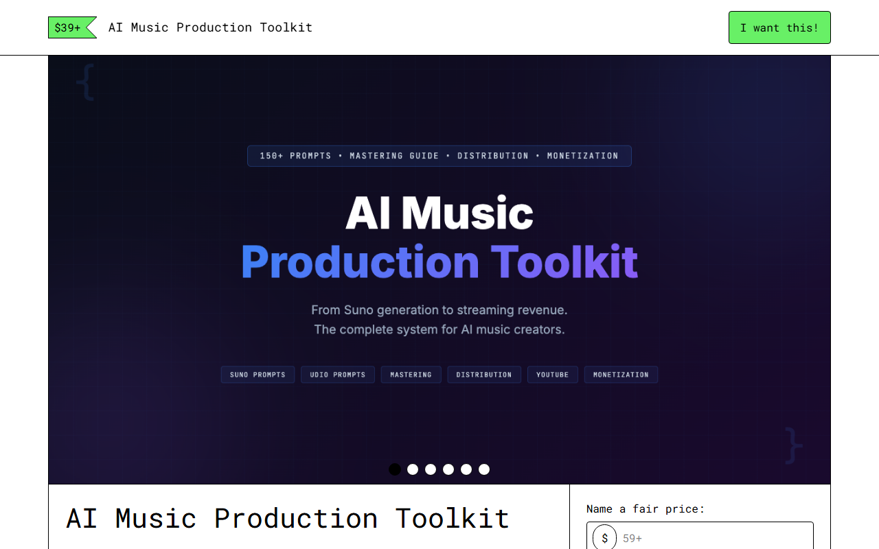 AI Music Production Toolkit — Gumroad product page