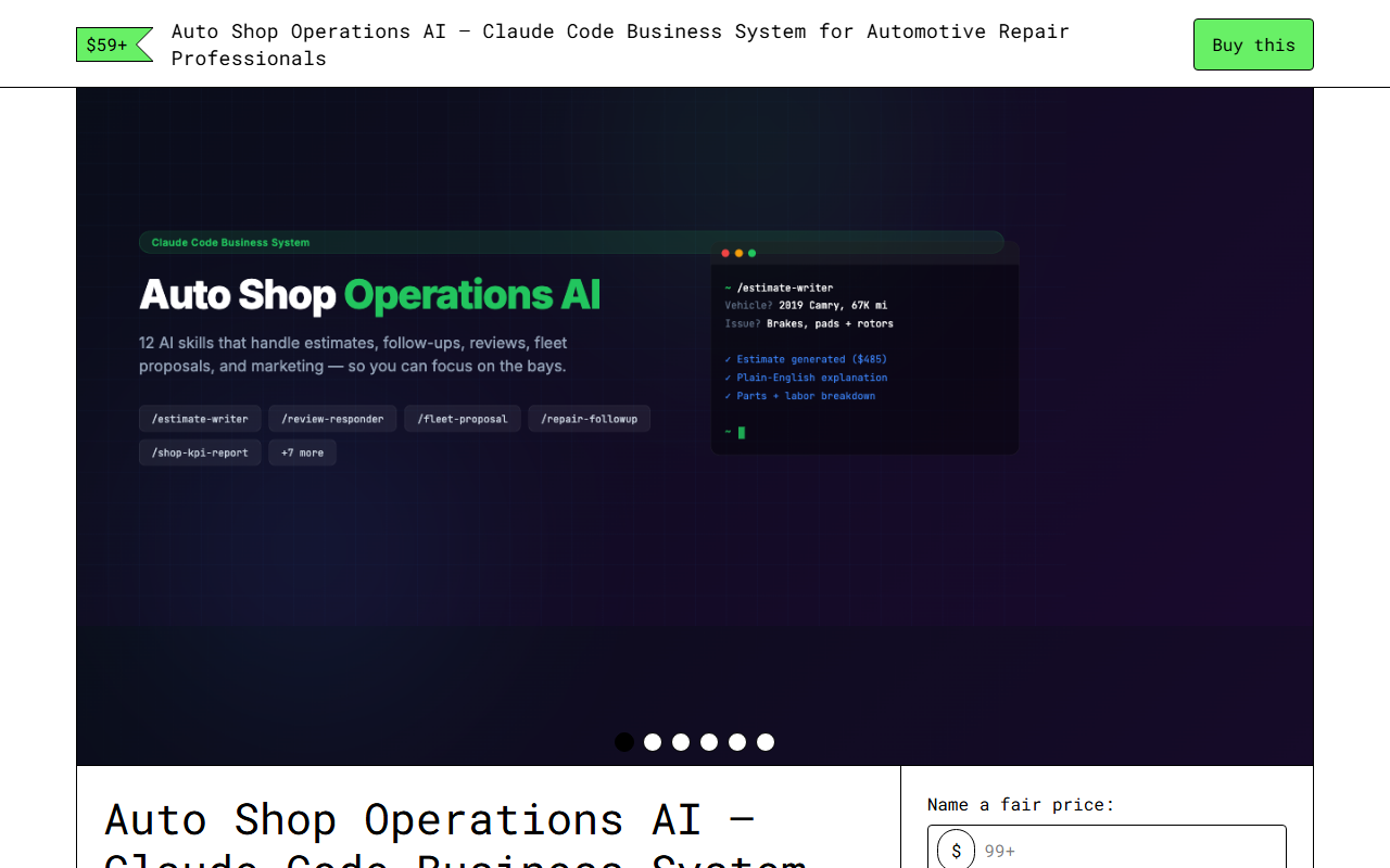 Auto Shop Operations AI — Gumroad product page