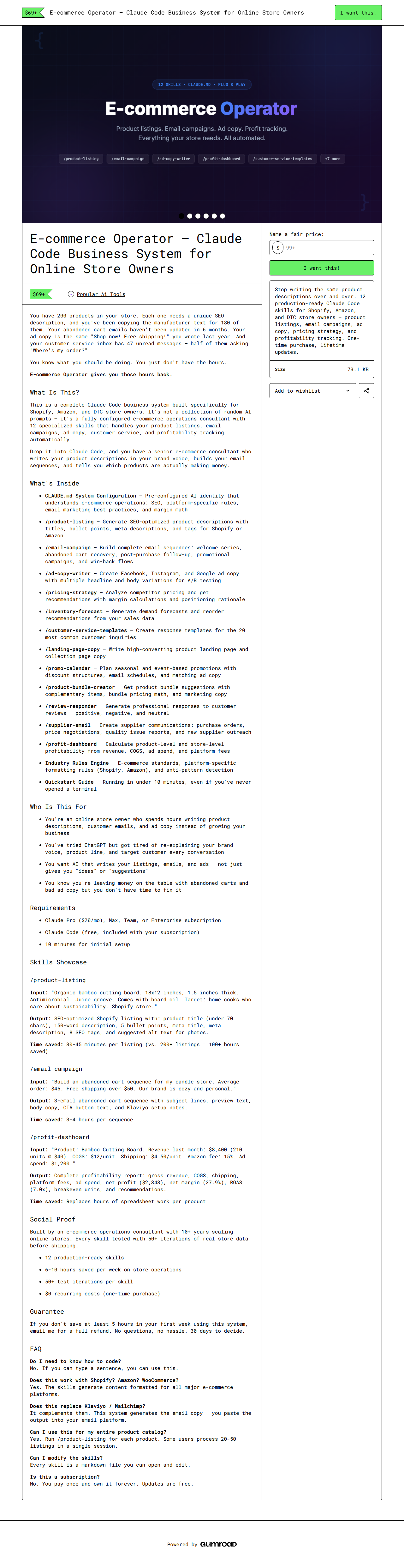 E-commerce Operator — full Gumroad product page
