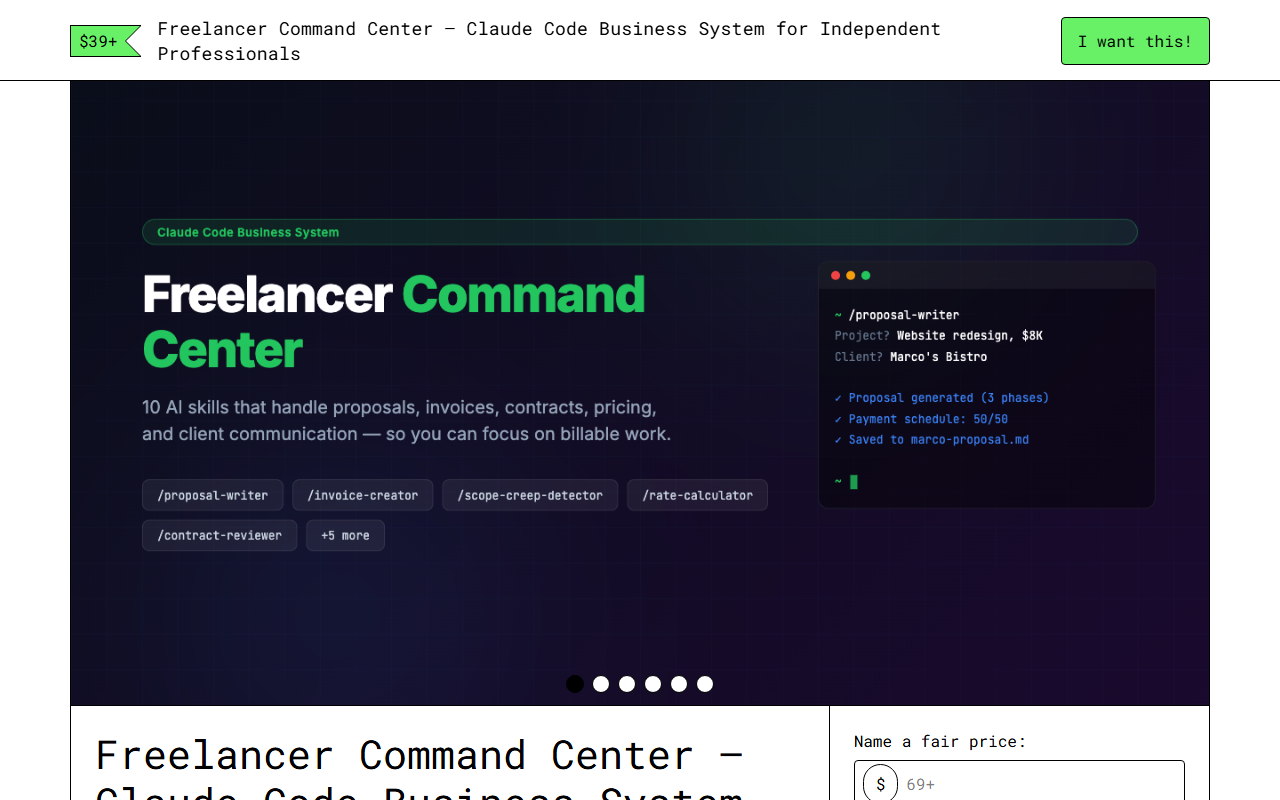 Freelancer Command Center — Gumroad product page