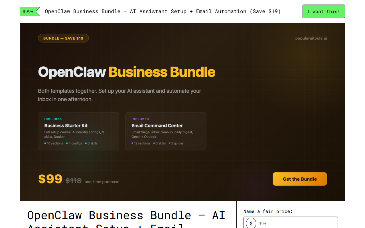 OpenClaw Business Bundle — Gumroad product page