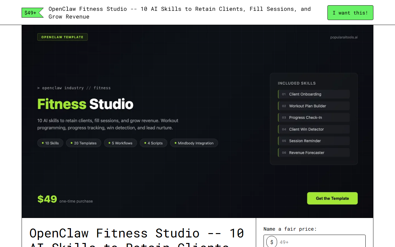 OpenClaw Fitness Studio — Gumroad product page