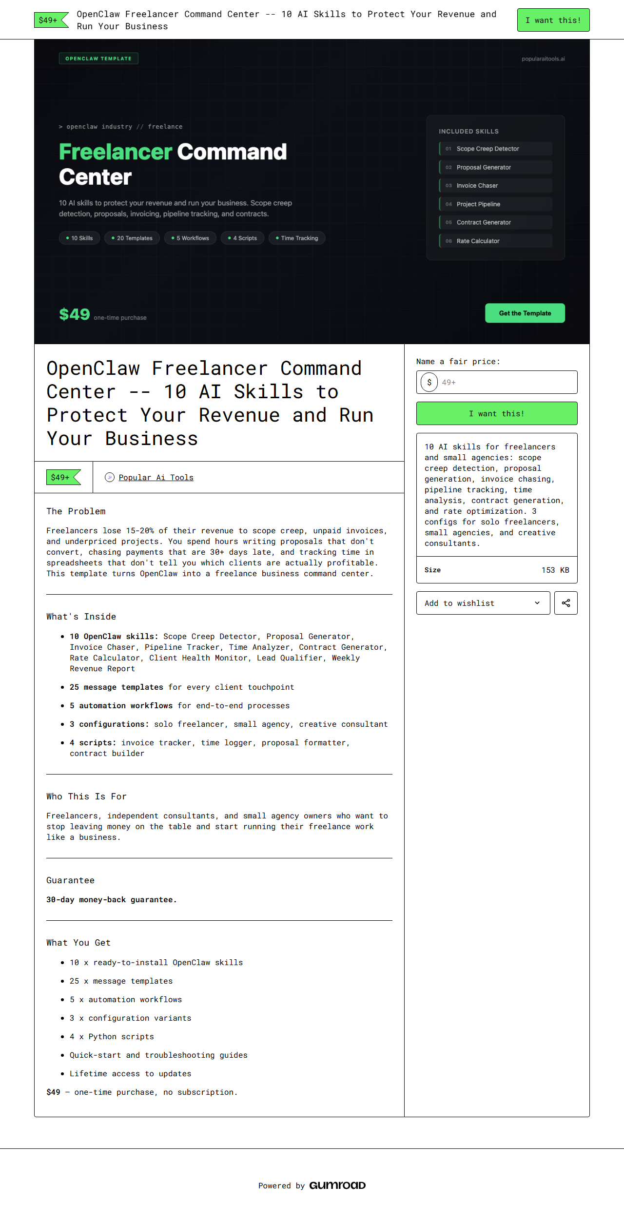 OpenClaw Freelancer Command Center — full Gumroad product page