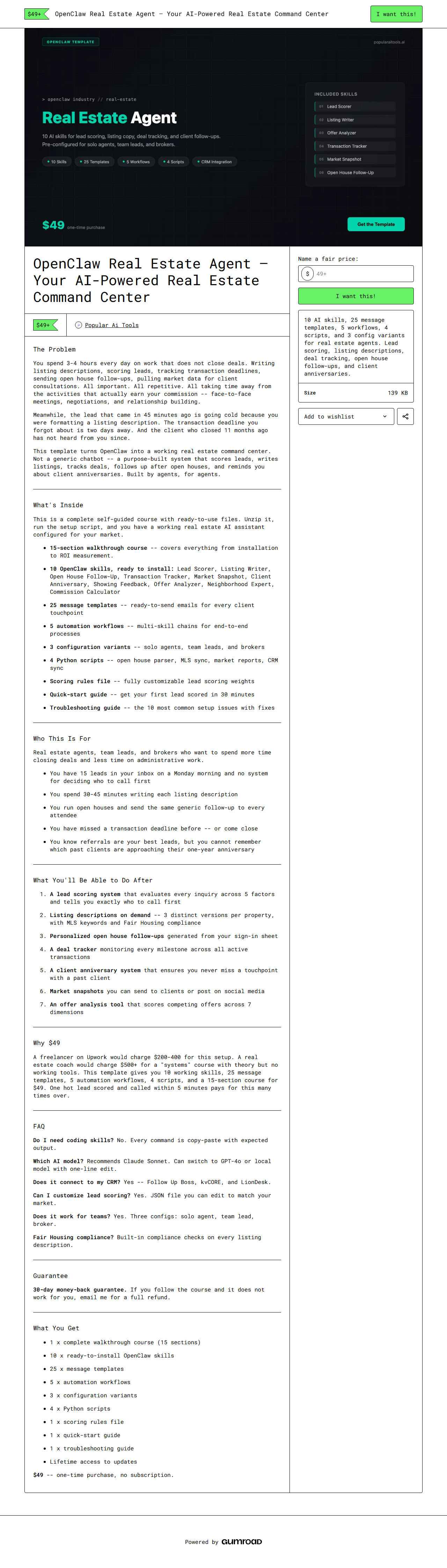 OpenClaw Real Estate Agent — full Gumroad product page