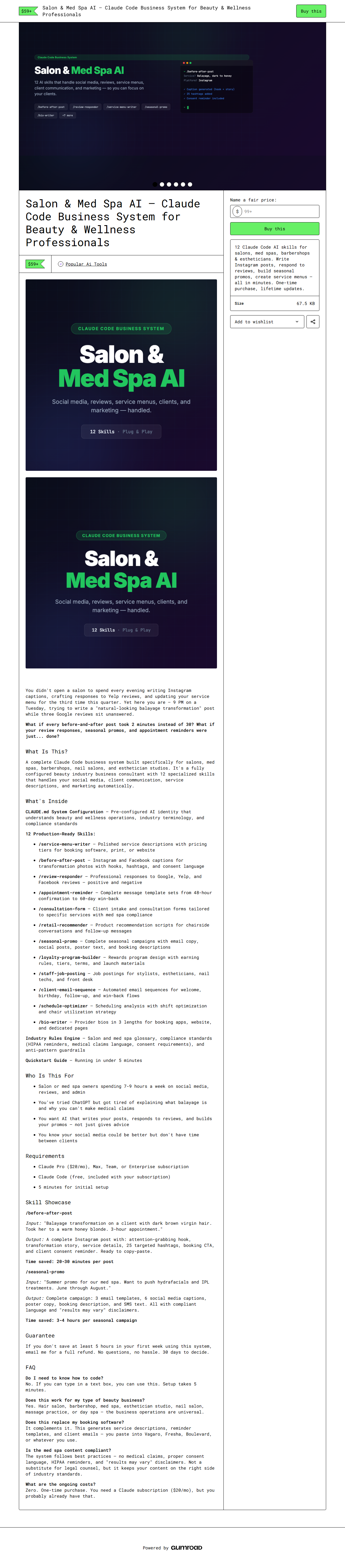 Salon & Med Spa AI — full Gumroad product page
