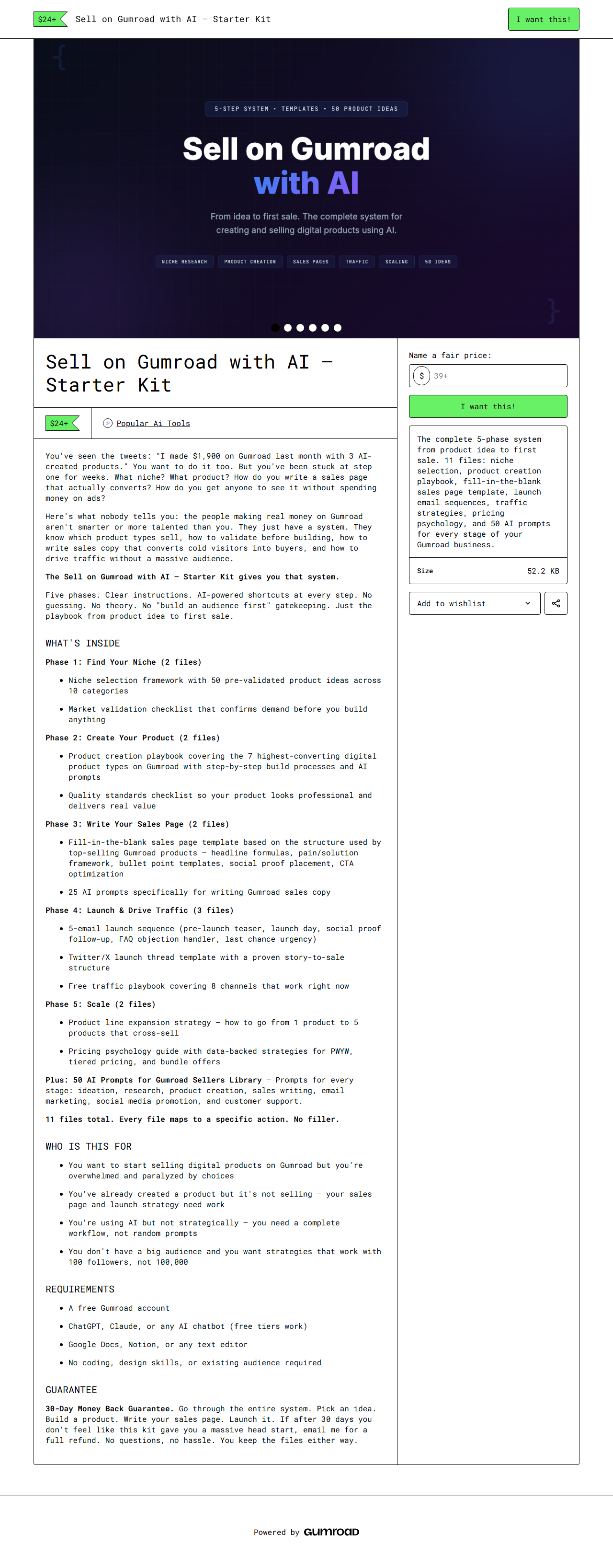 Sell on Gumroad with AI — full Gumroad product page