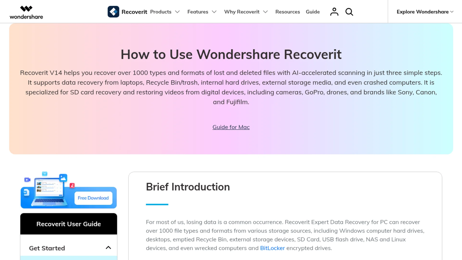 The RecoverIt step-by-step user guide explaining the three-stage workflow.