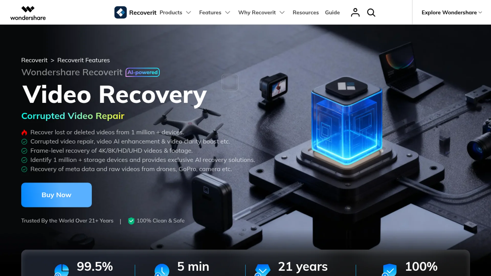Advanced video recovery and repair for 4K and 8K footage, including fragmented files.
