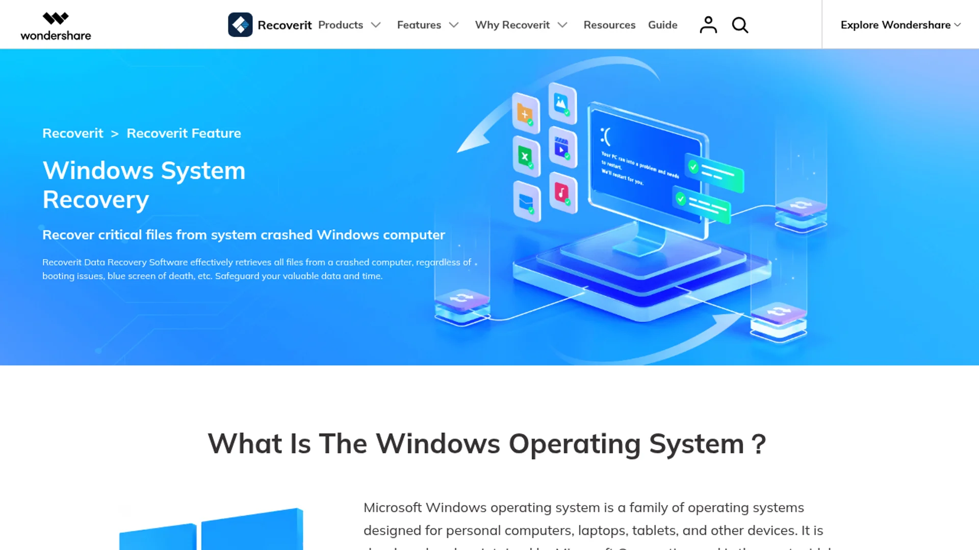 Windows system recovery mode for unbootable PCs via bootable USB rescue media.