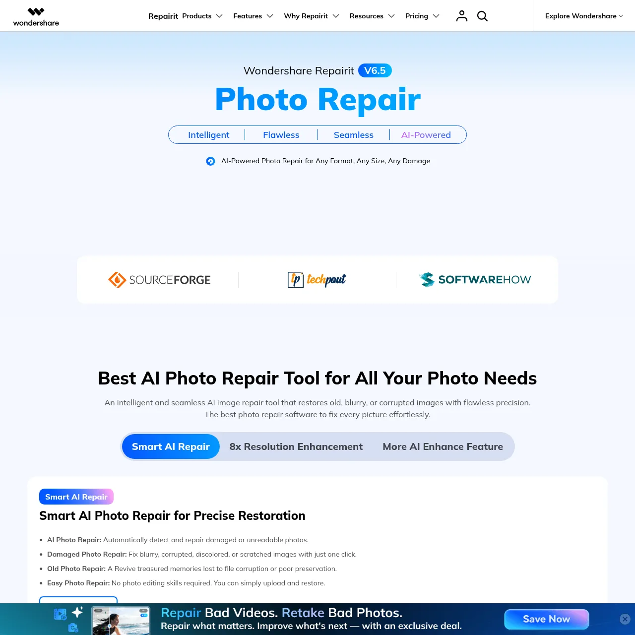 Photo Repair handles JPG, PNG, HEIC, RAW, TIFF, and other still formats.