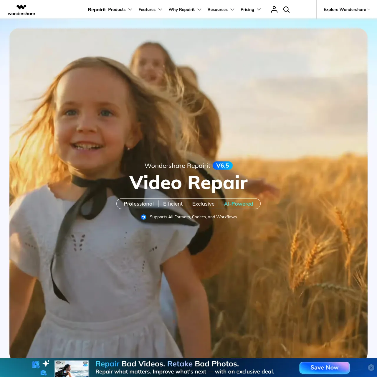 Video Repair module supports MP4, MOV, AVI, MKV plus drone and action-cam formats.