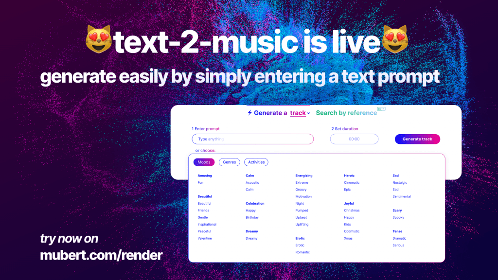 Mubert Interface with Customization Options for Music Generation
