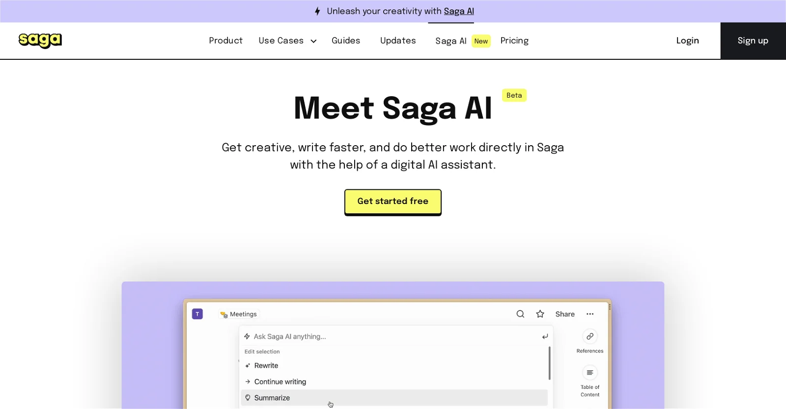 Pricing tiers of Saga AI, offering solutions from individual users to large enterprises.