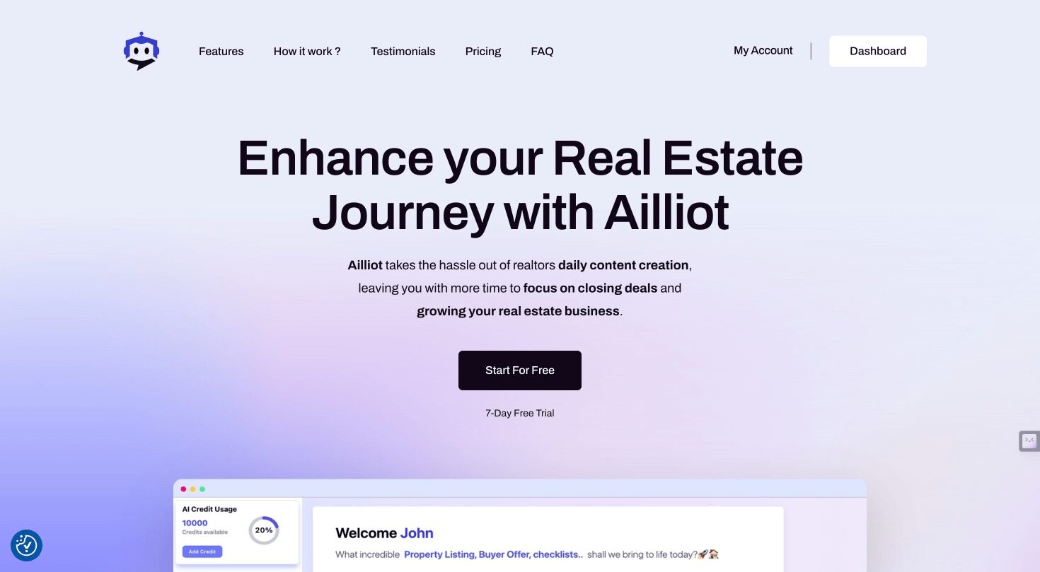 Ailliot Real Estate AI Assistant logo showcasing advanced content creation for realtors.