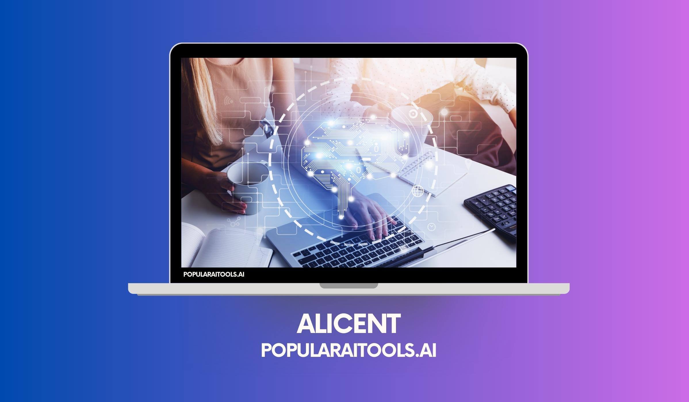 Alicent logo with a background of diverse podcast content, showcasing its AI-powered transcription capabilities.
