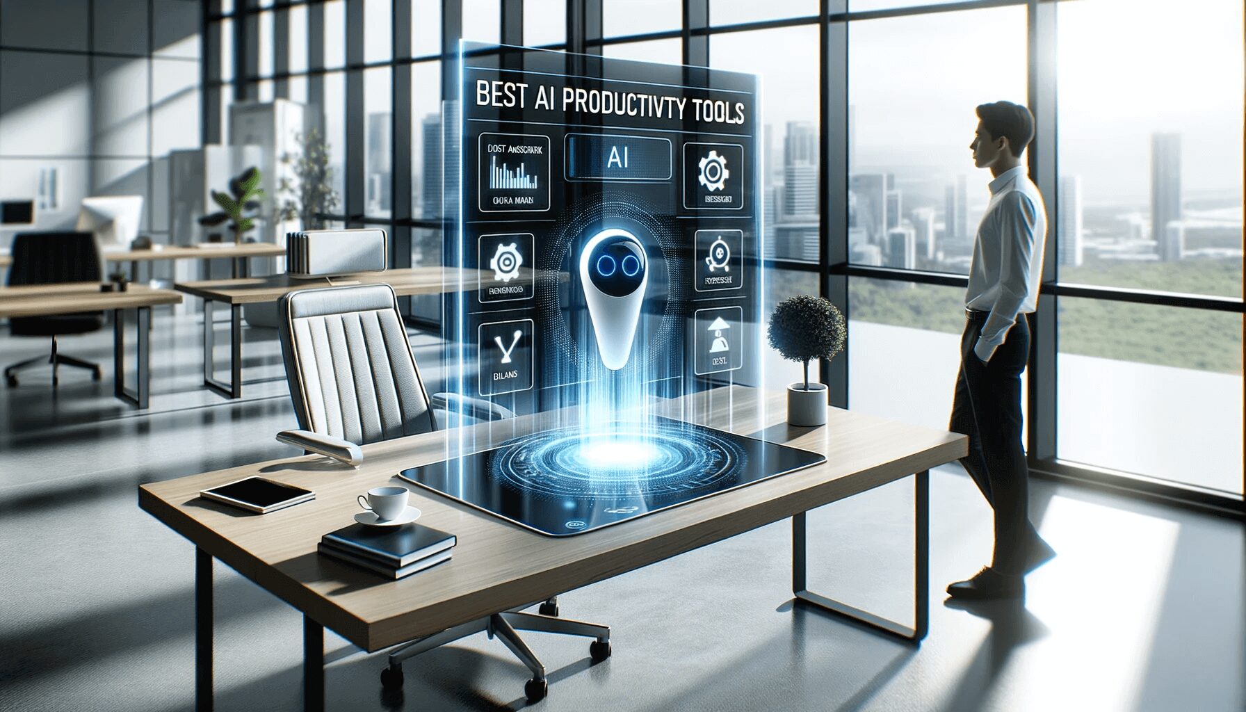 Business professional interacting with an AI voice assistant for scheduling.