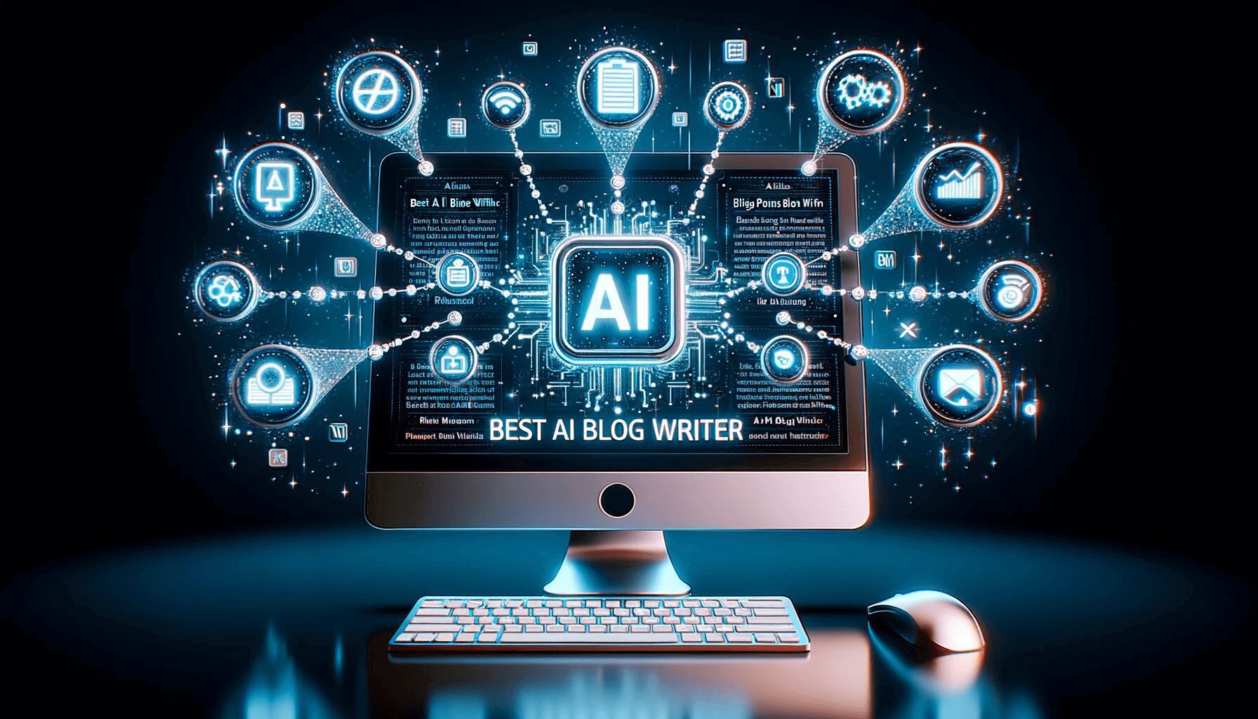 Icon set featuring various AI tools for enhancing blog content.