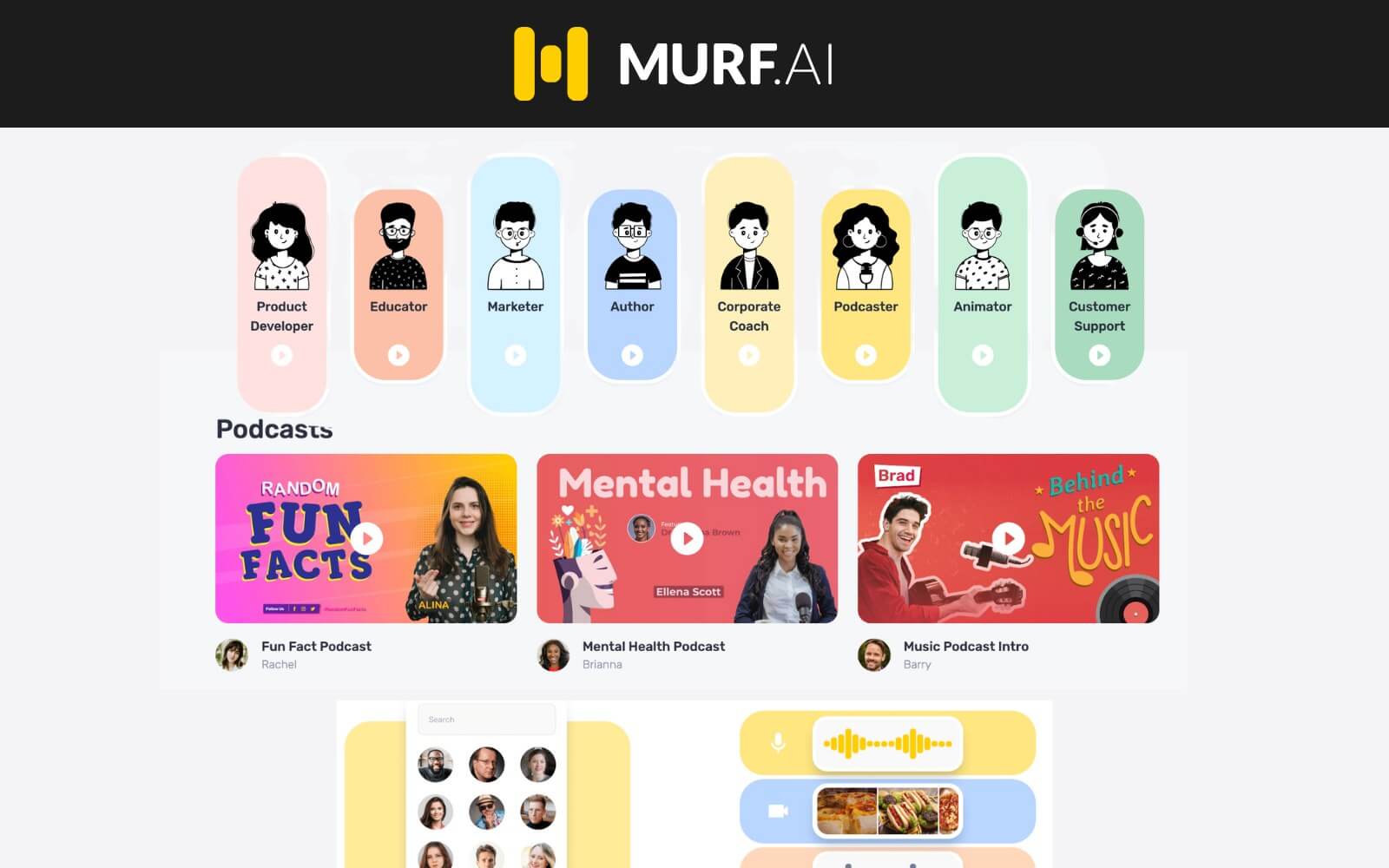 A diverse range of voice avatars available on Murf AI.