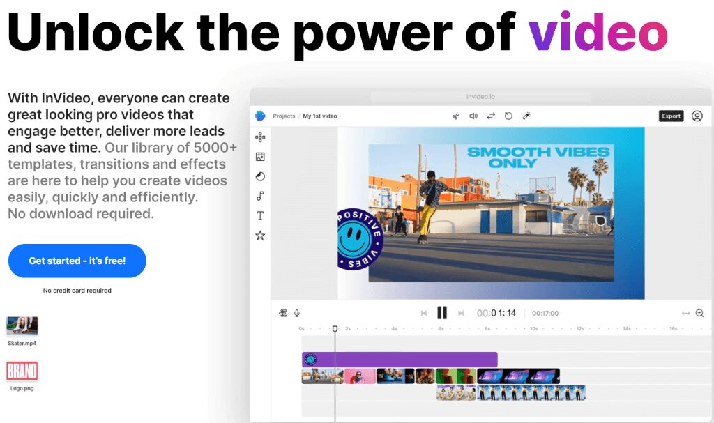 InVideo interface showing a variety of video editing tools.