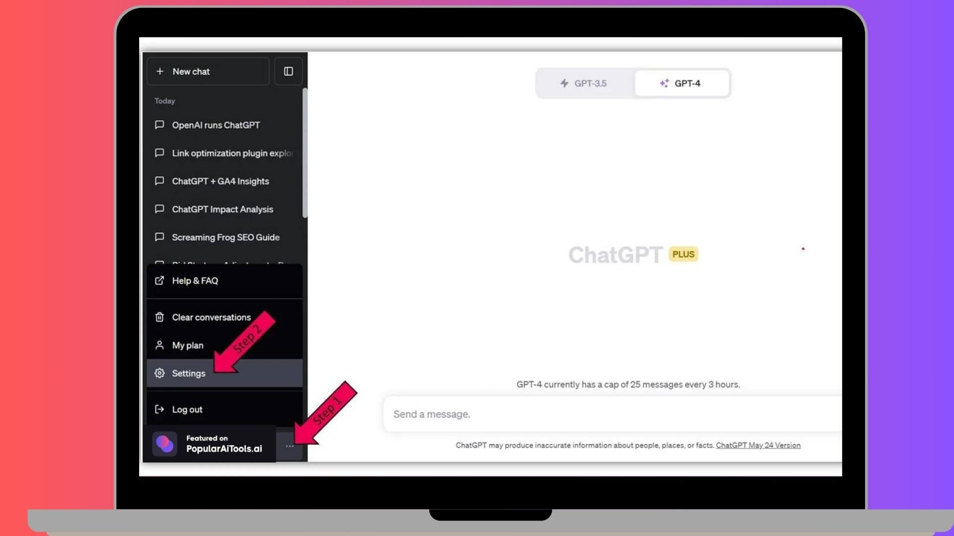 Internal linking in chatgpt, locate settings in chatgpt 4