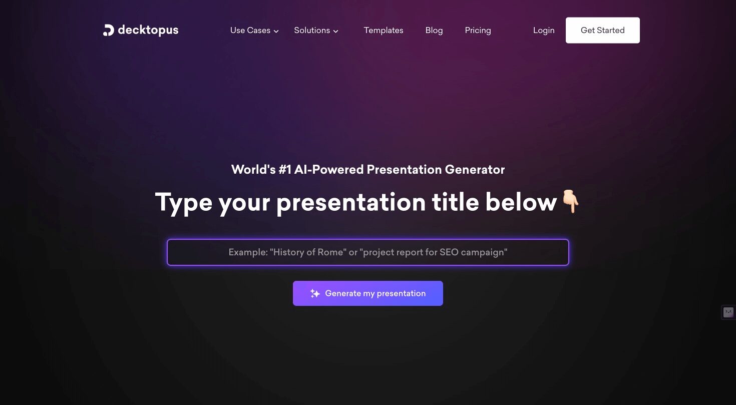 Decktopus logo showcasing the power of AI in presentation making.