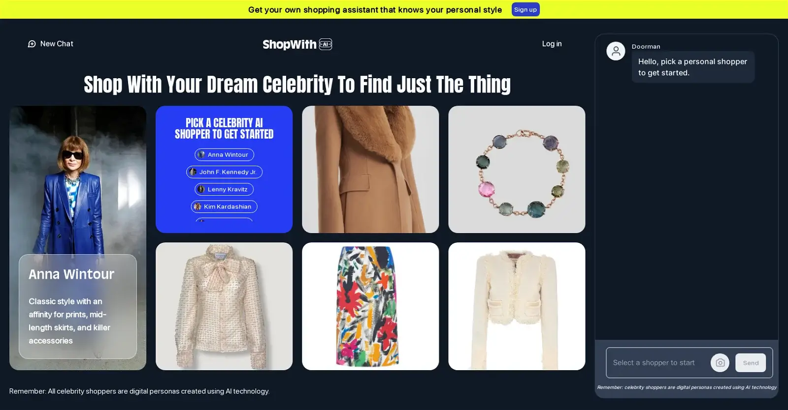 Celebrity AI shoppers guiding users through a tailored shopping spree on