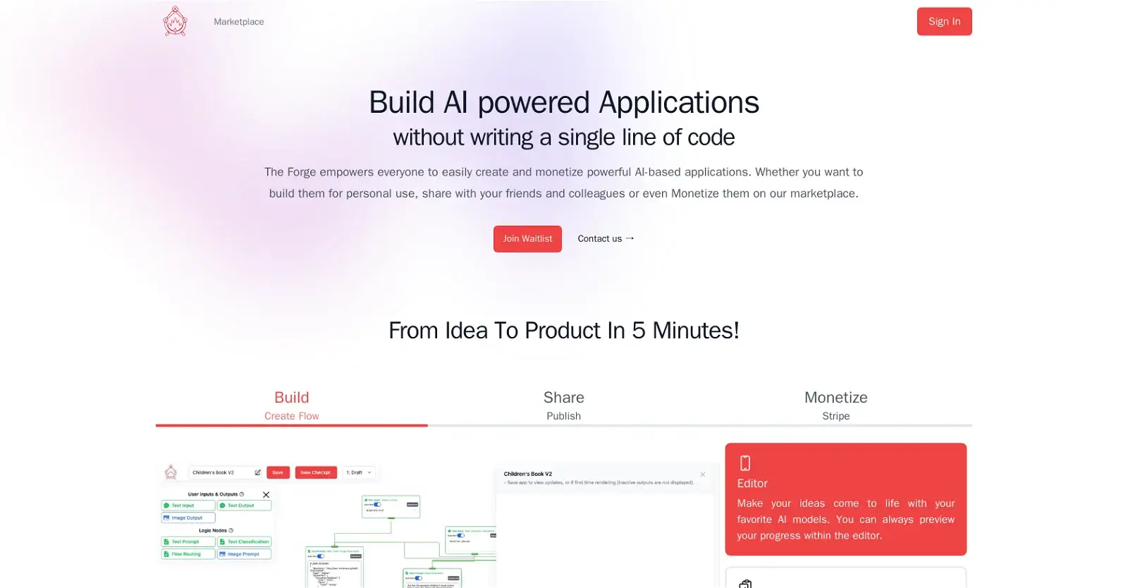 A diverse range of AI application templates available on The Forge AI marketplace.