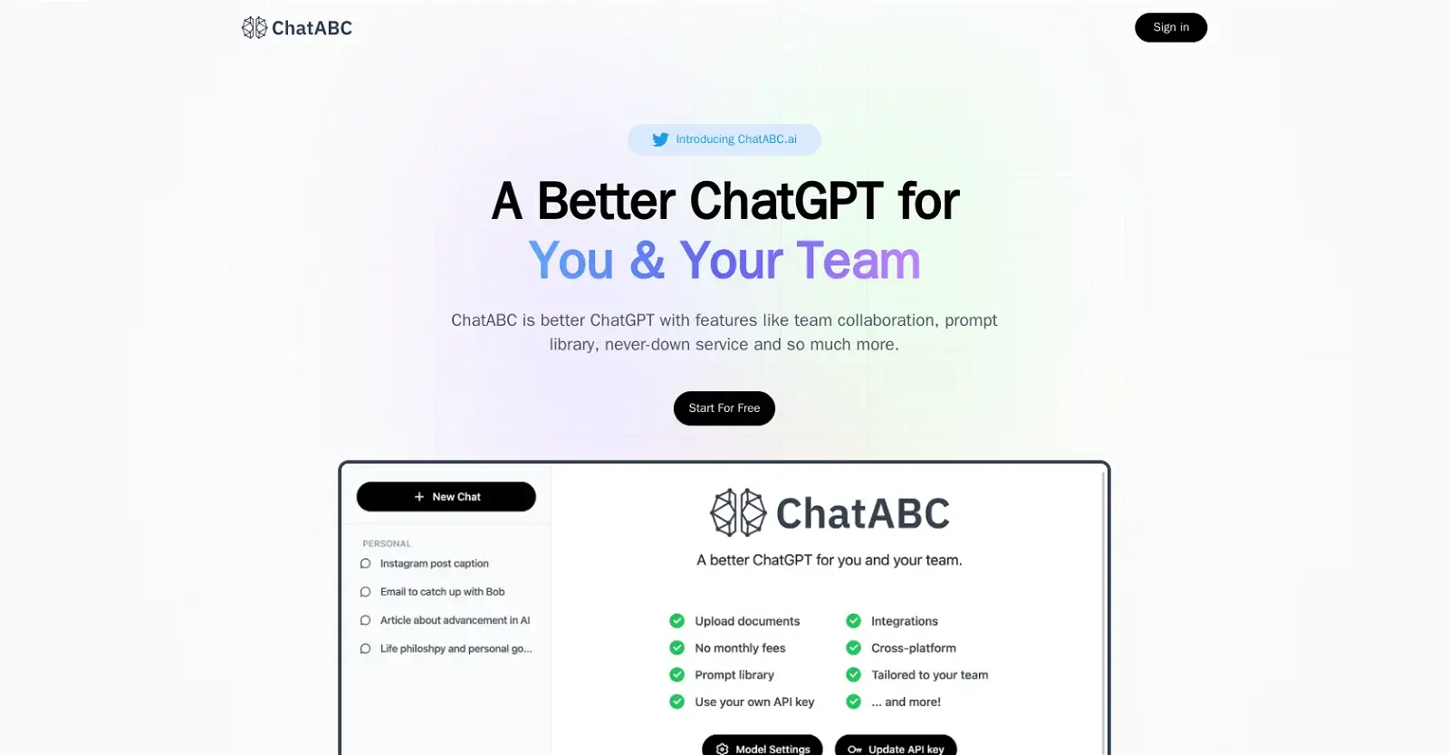Comparison chart of ChatABC