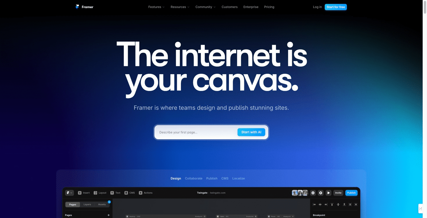 Innovative web design interface showcasing advanced tools and features in Framer.