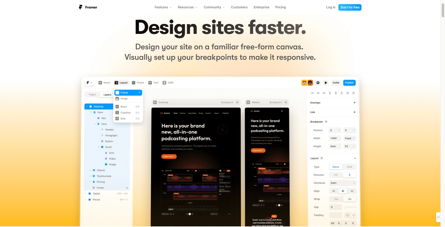 Responsive web design in action using Framer