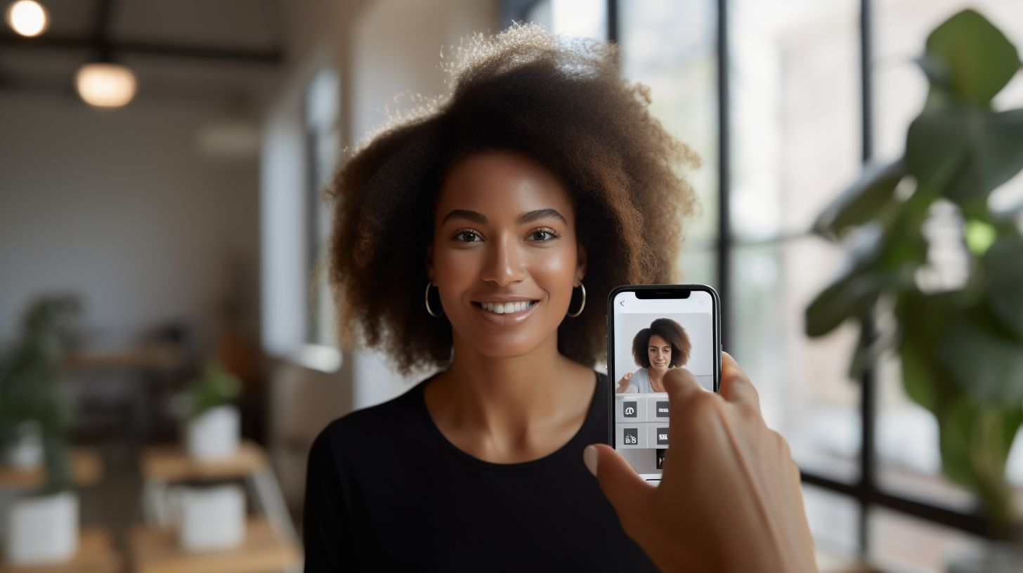 A person using an AI headshot generator in a modern workspace.