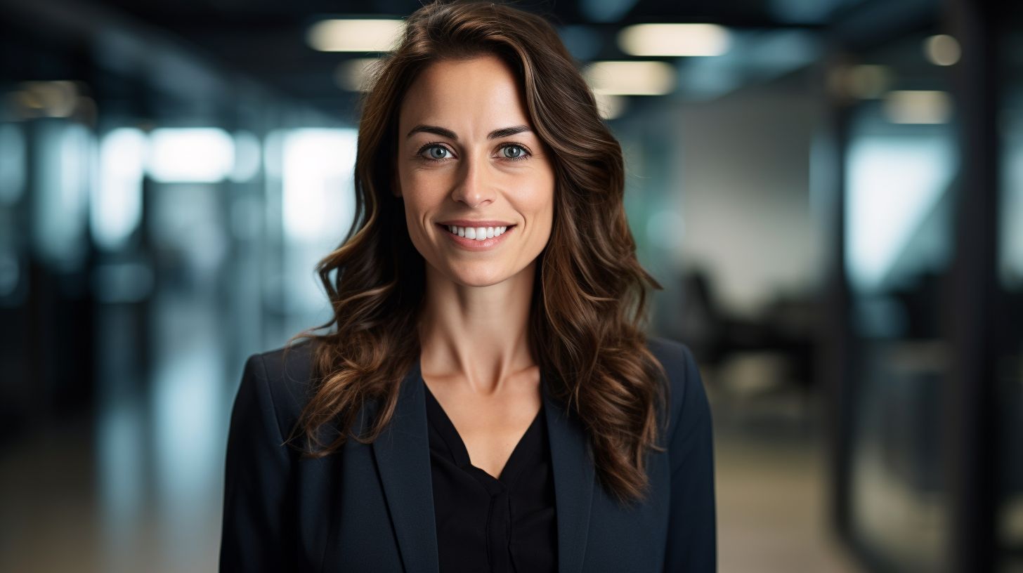 A professional woman in a modern office space.