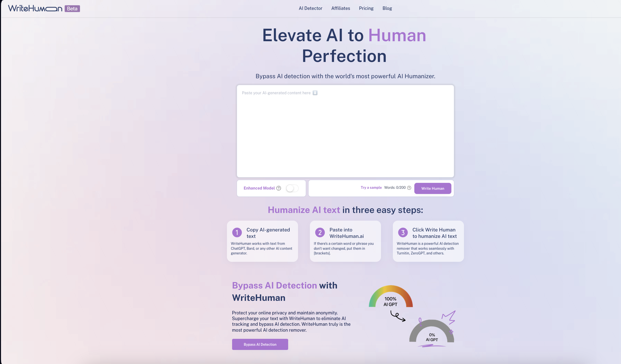 Screenshot of WriteHuman